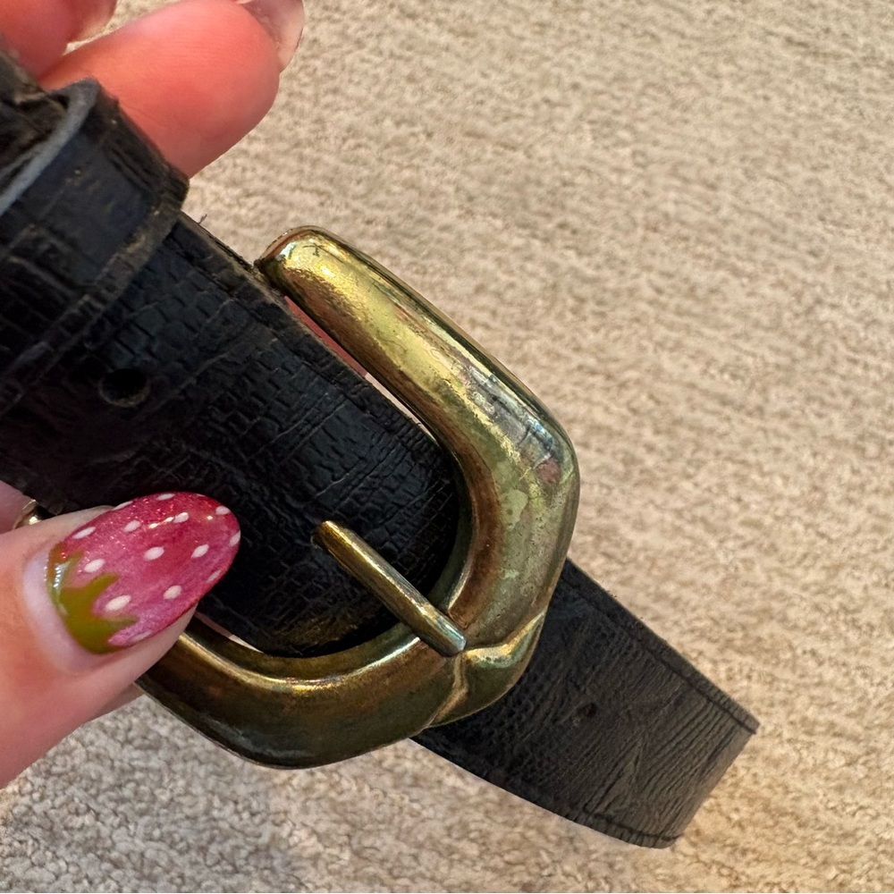 Vintage Black Faux Leather Belt With Gold Belt Buckle - Size 10 - Picture 3 of 6